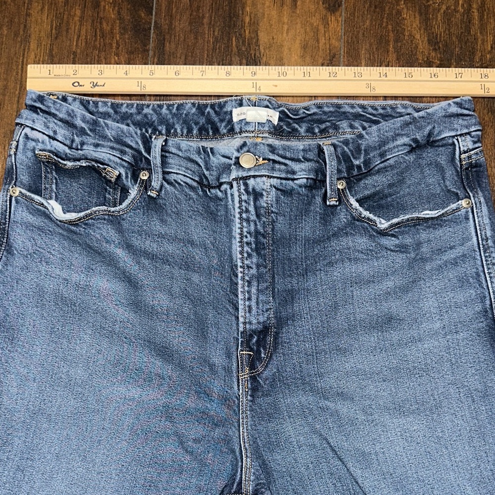 Good American Good Curve Straight Indigo Blue Frayed Hem Stretch Jeans 18 - Picture 4 of 10